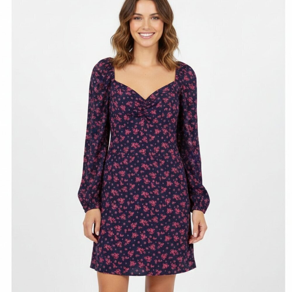 Francesca's Miami Sweetheart Neck Long Sleeve Floral Mini Dress - Size Small